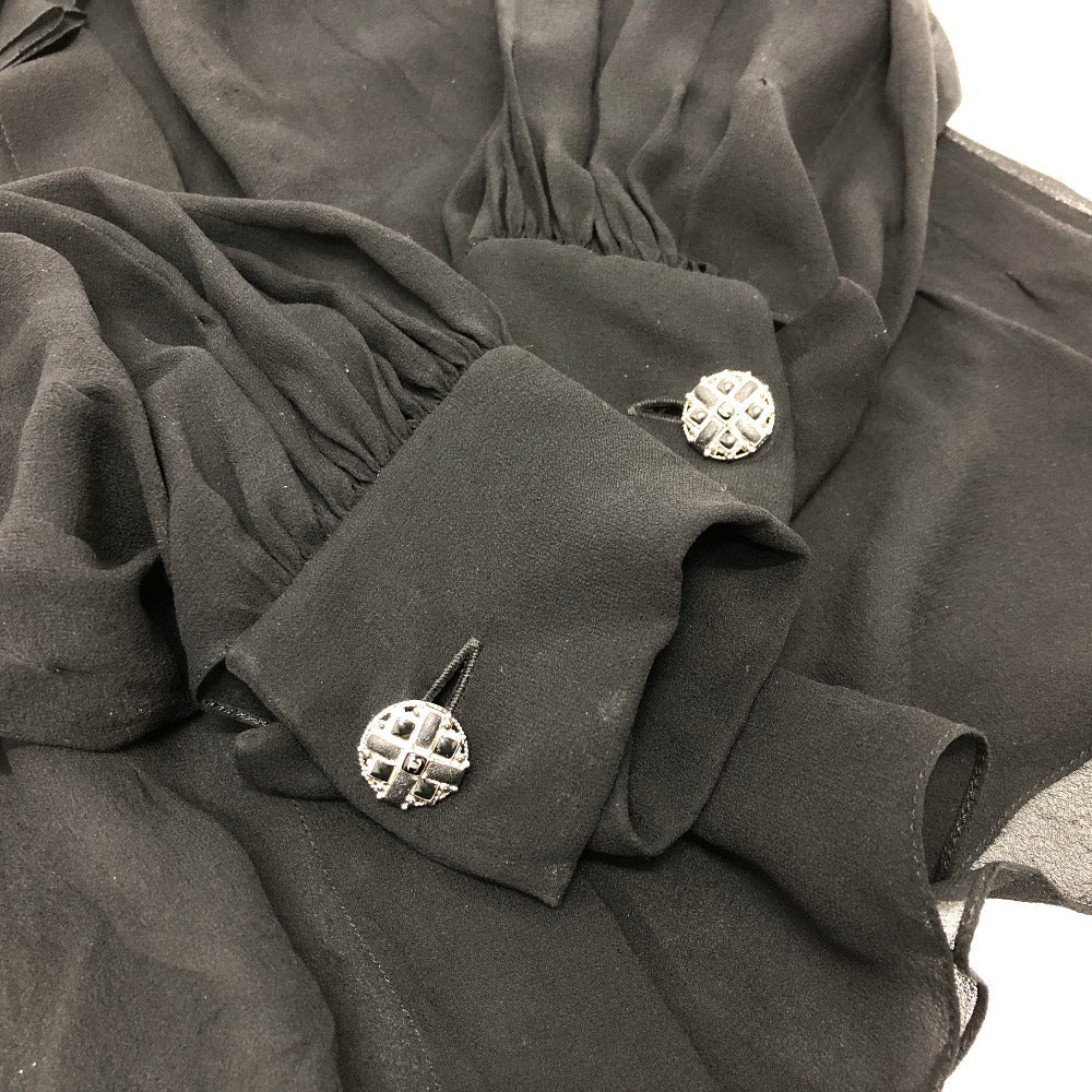CHANEL blo P55115 silk black Apparel long sleeve tops See-through Camellia Brooch Women 34
