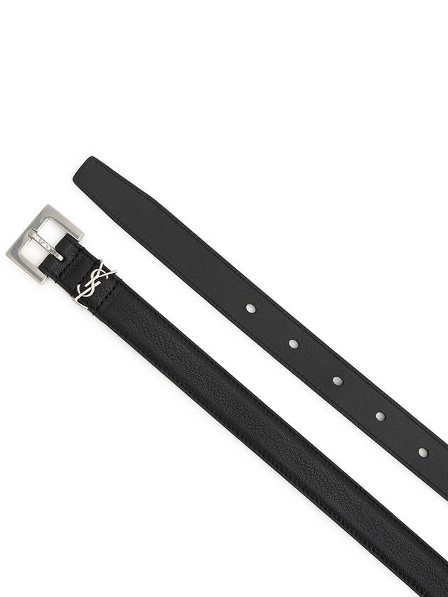 Luxury Saint Laurent Trending 2025 Men's Monogram Silver Buckle Leather Belt Black