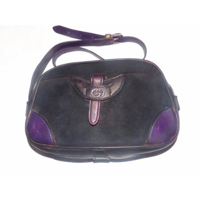 Gucci Navy Black Suede Purple Leather Satchel