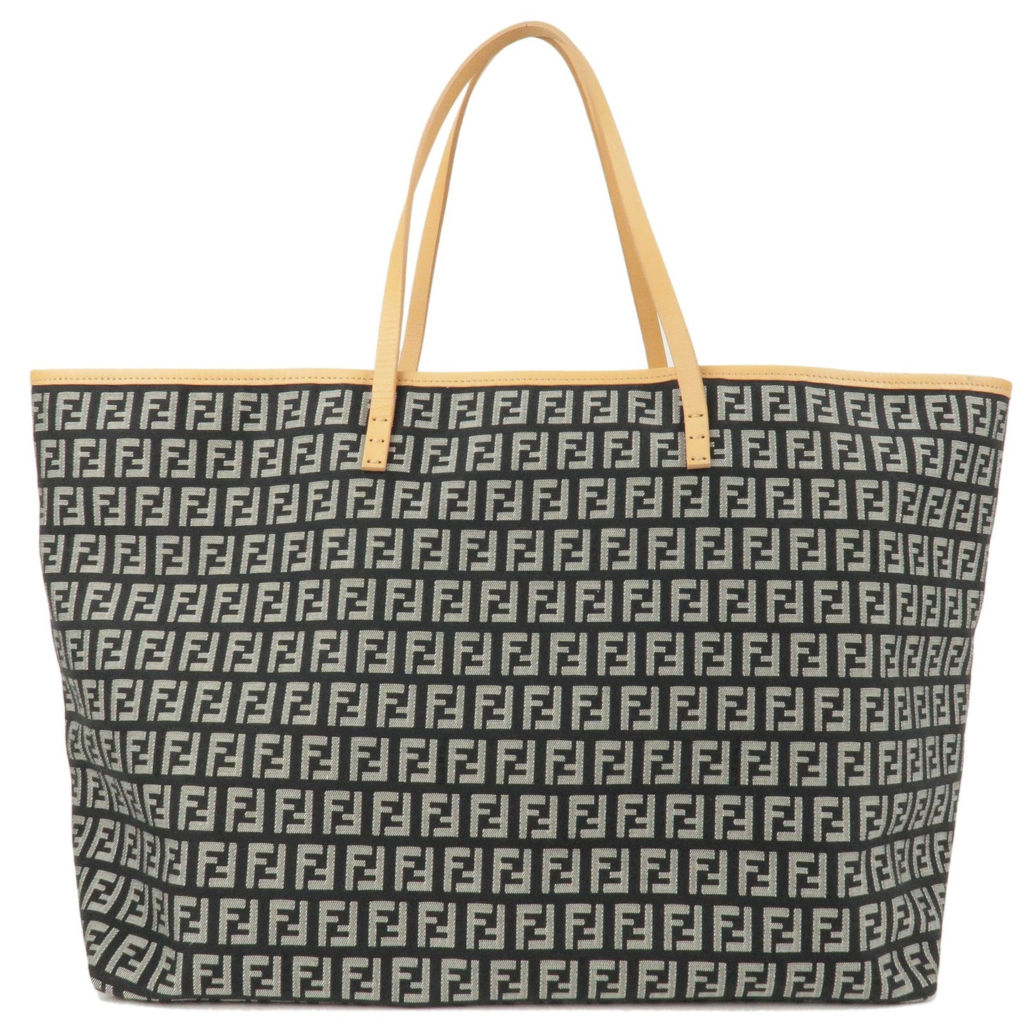 FENDI Zucchino Canvas Leather Tote Bag Black Beige 8BH005