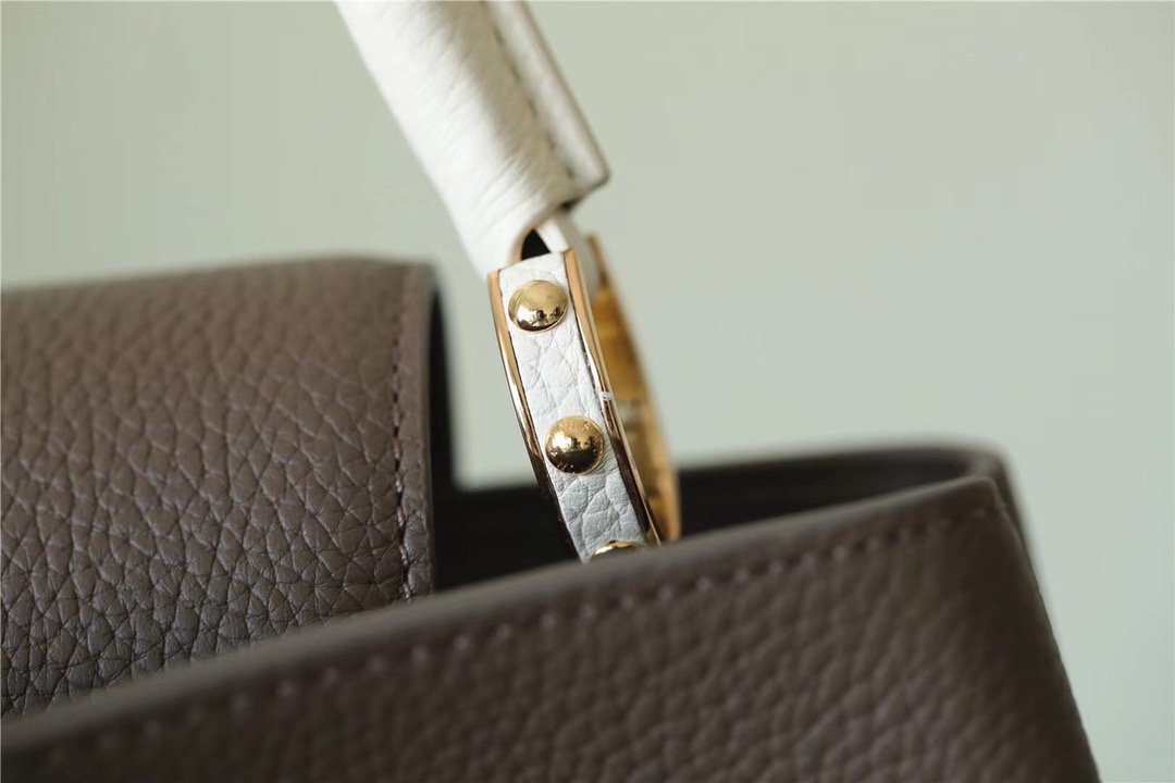 Top Quality Capucines MM Taurillon Smokey Brown Green/ Creme/ Pink For Women, Shoulder And Crossbody Bags 31.5cm/12.4in Top Quality M59516