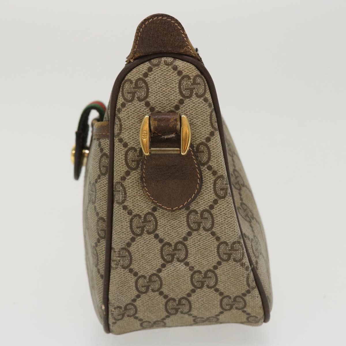 GUCCI Web Sherry Line Shoulder Bag PVC Leather Beige Green Red 36081