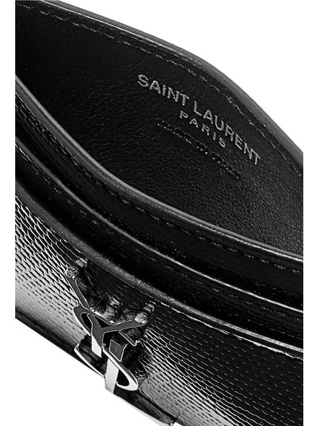 Luxury Saint Laurent Trending 2025 Monogram Lizard Effect Glossy Leather Card Holder Black Silver