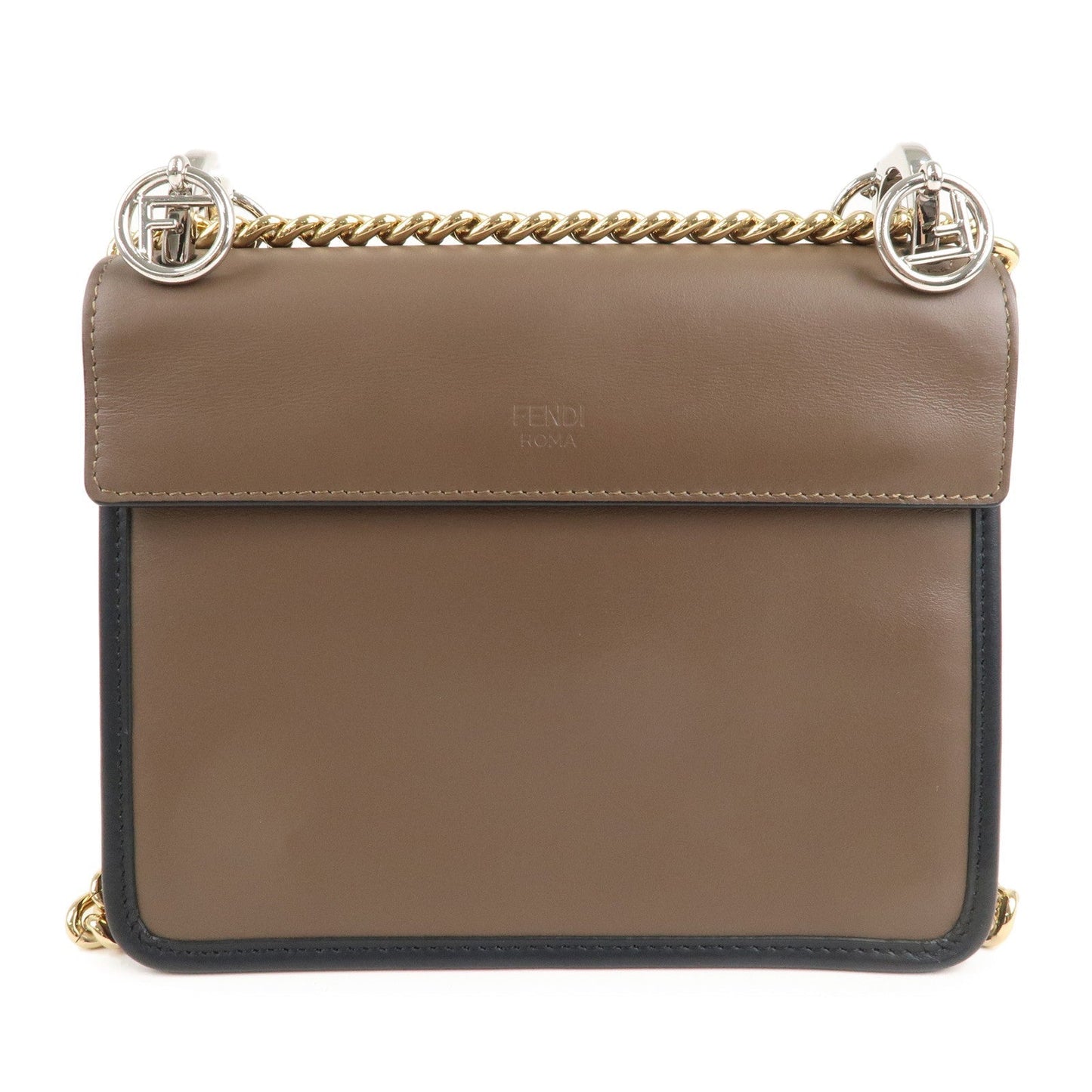 FENDI Mini Kan I F Leather Chain Shoulder Bag Black Brown 8BT286