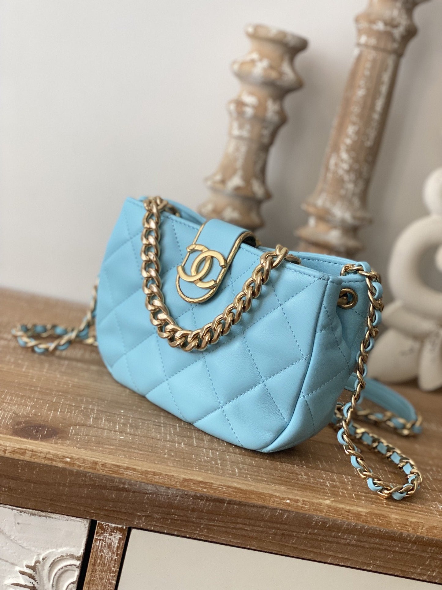 CHLSmall Hobo Bag Gold Hardware Blue For Women, Women’s Handbags, Shoulder Bags 7.5in/19cm