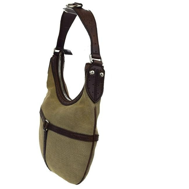 Gucci Khaki Canvas W Red Green Accent Leather Canvas Hobo Bag