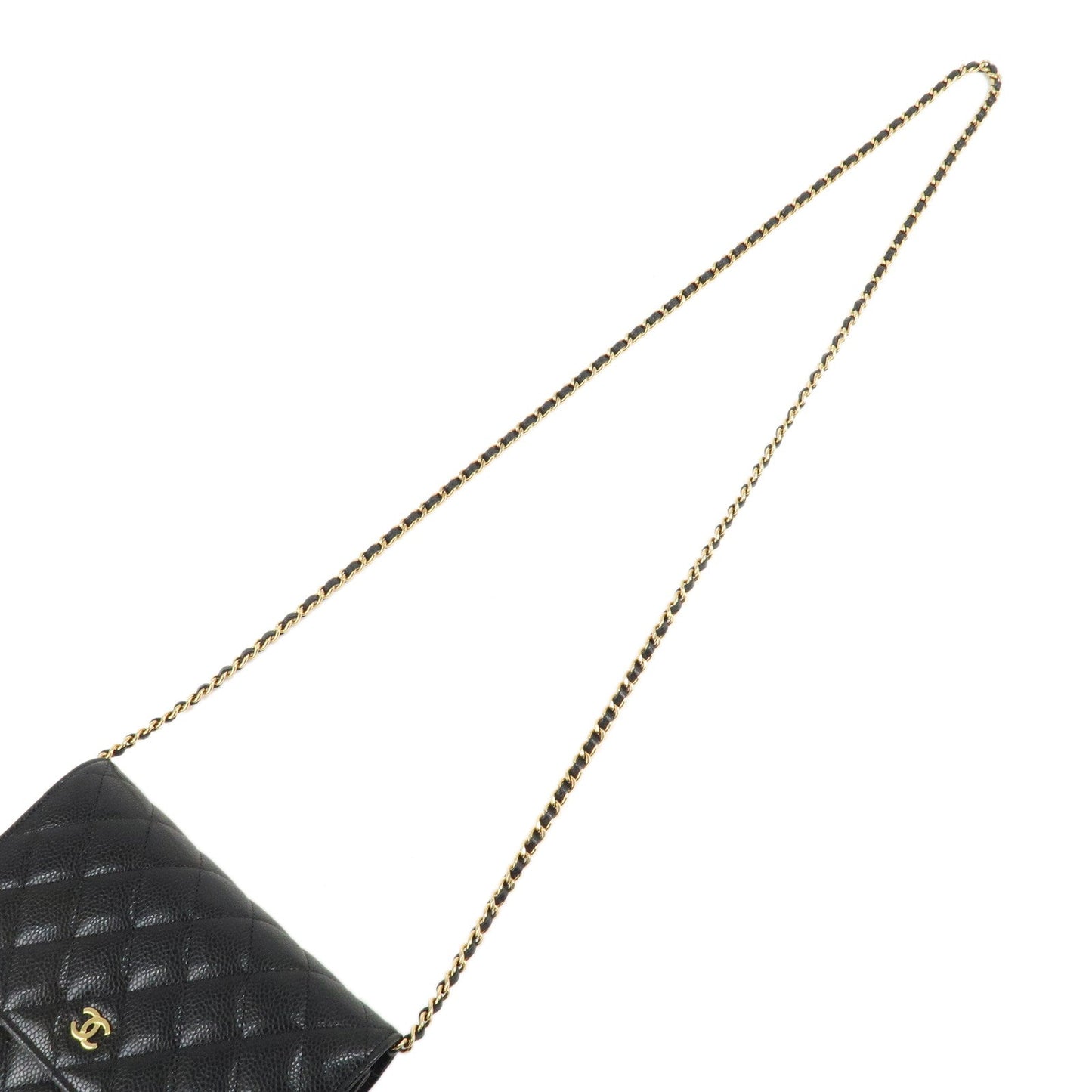 CHANEL Caviar Skin Chain Wallet Purse Shoulder Bag Black AP0250 d