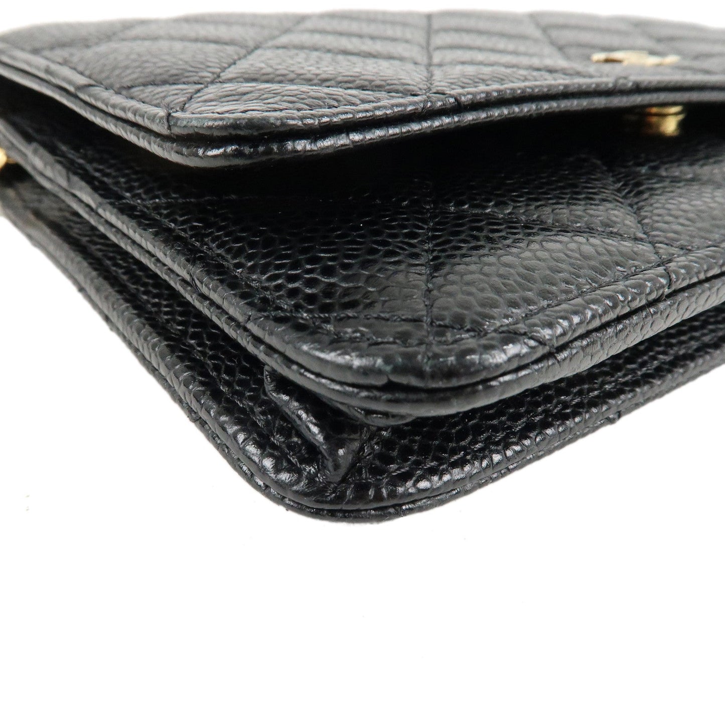 CHANEL Caviar Skin Chain Wallet Purse Black Shoulder Bag AP0250 d