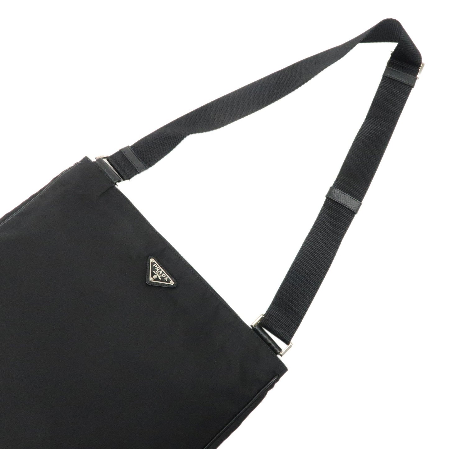 PRADA Triangle Logo Nylon Saffiano Leather Shoulder Bag Black d