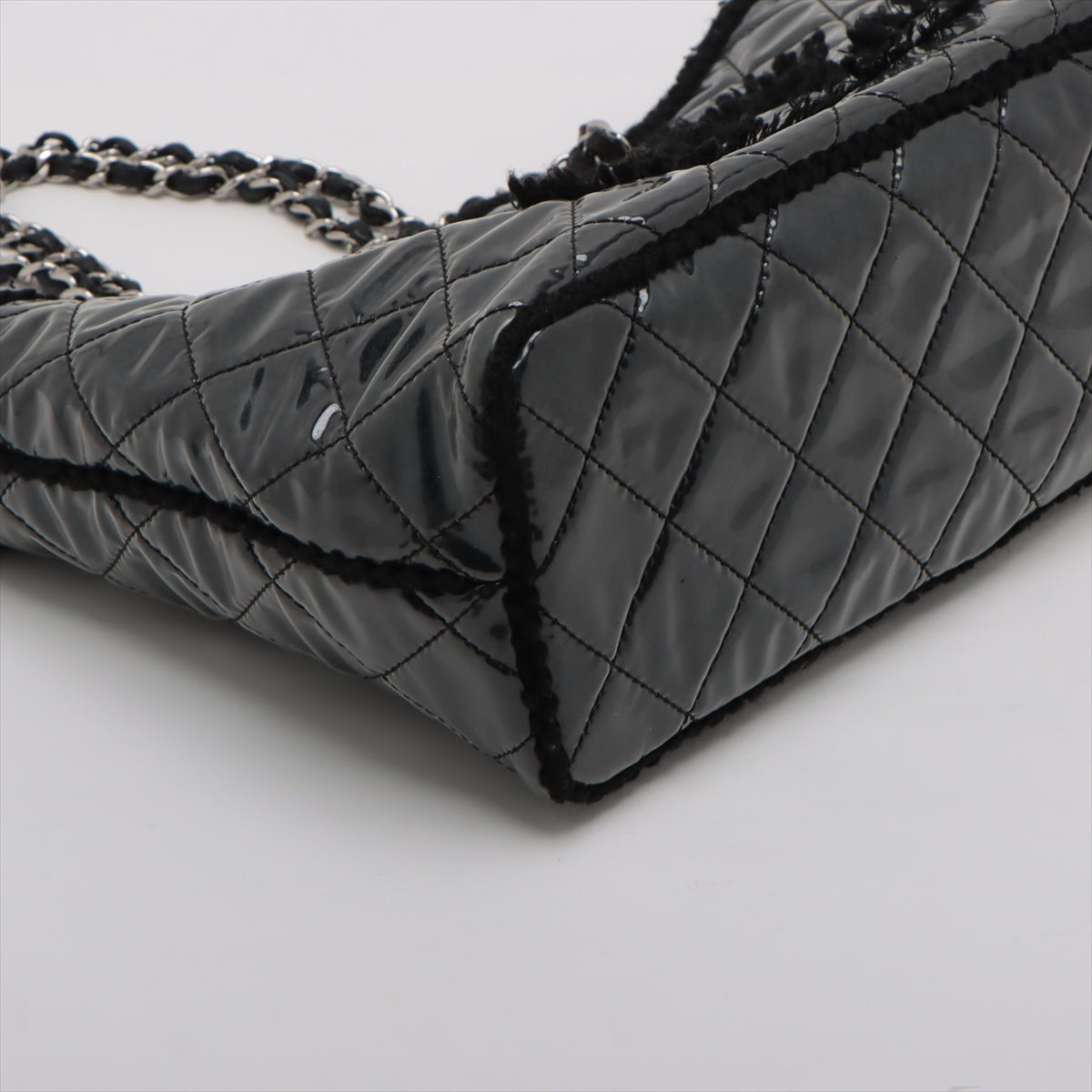 Chanel Coco Vinyl Leather Tote Bag Black Silver Gold 13th