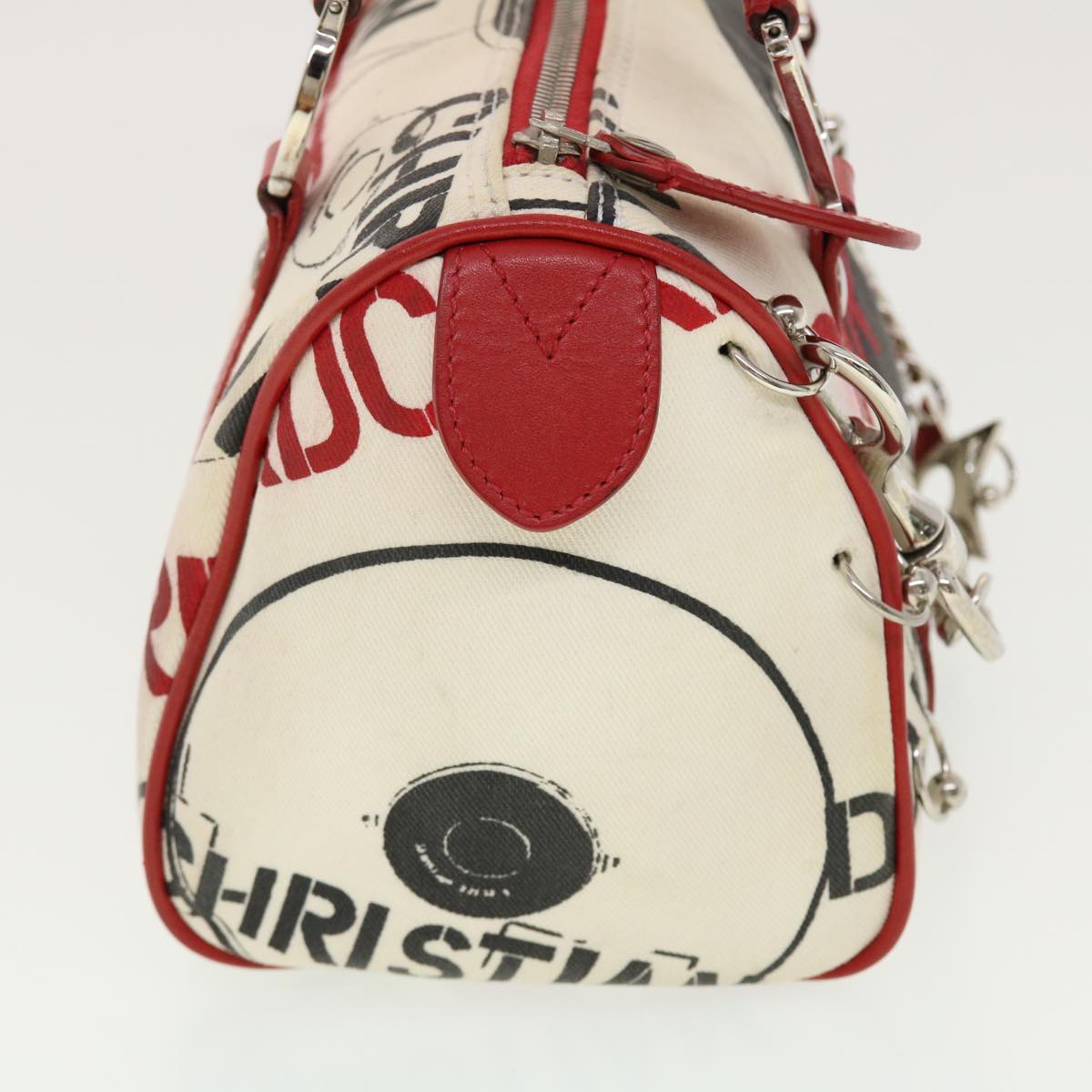 CHRISTIAN DIOR Hardcore Boston Bag Canvas White Red BO B 0024 39290