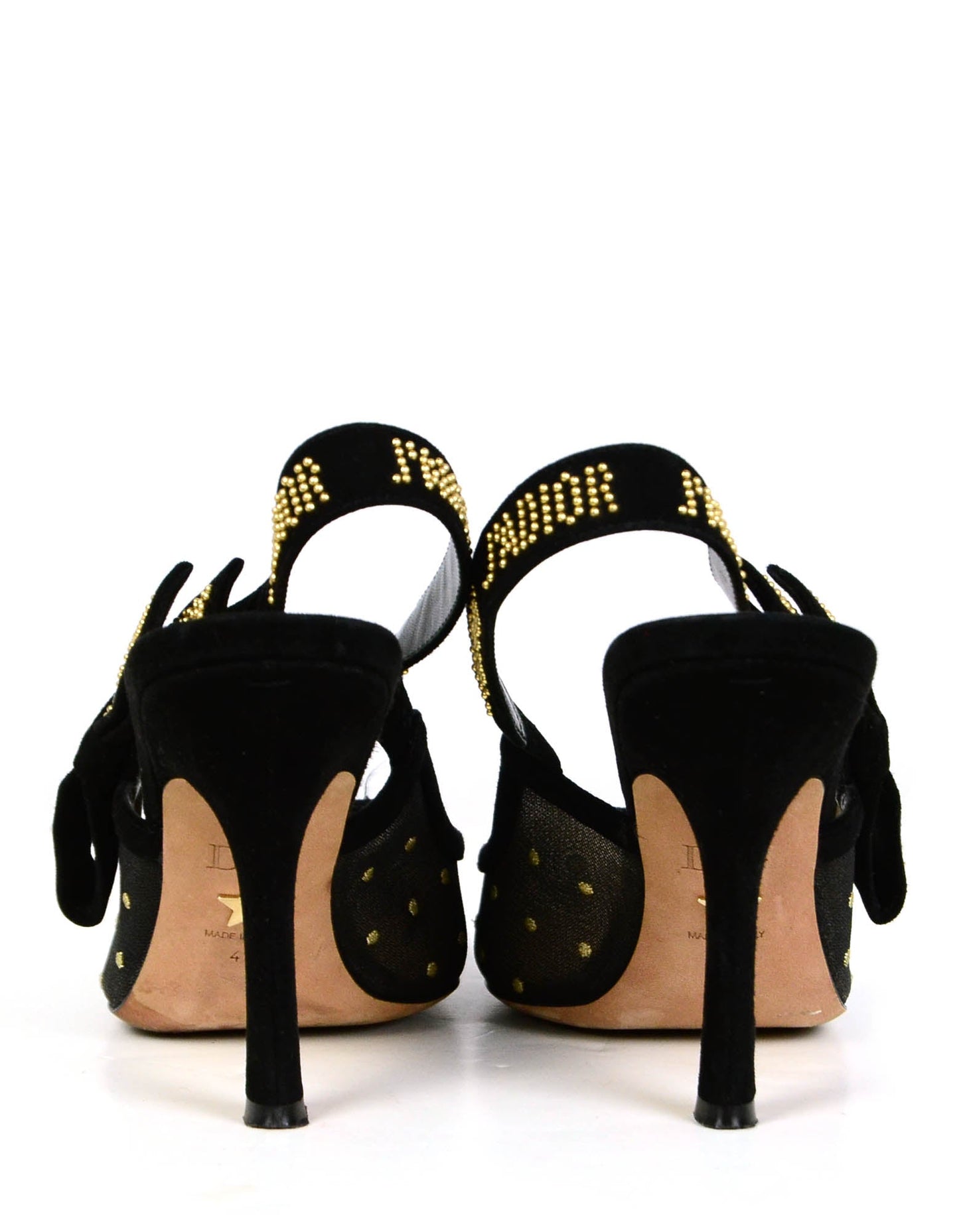 Christian Dior Black Plumetis Mesh Stud J'Adior Slingback Pumps sz 40