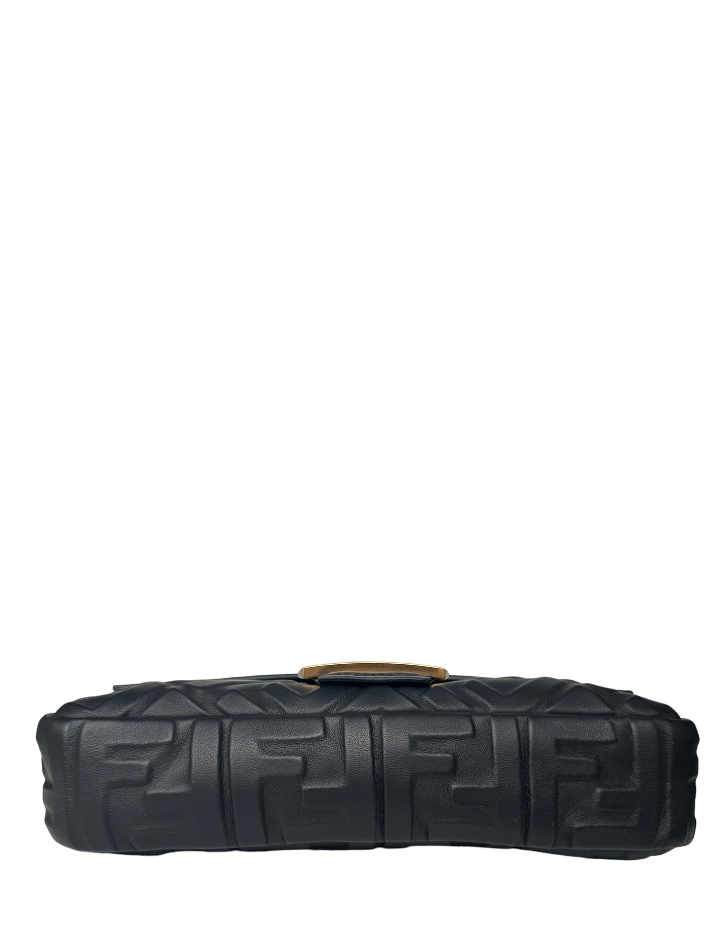 Fendi Black Nappa Embossed Logo FF 1974 Medium Baguette NM Bag w/ Two Straps
