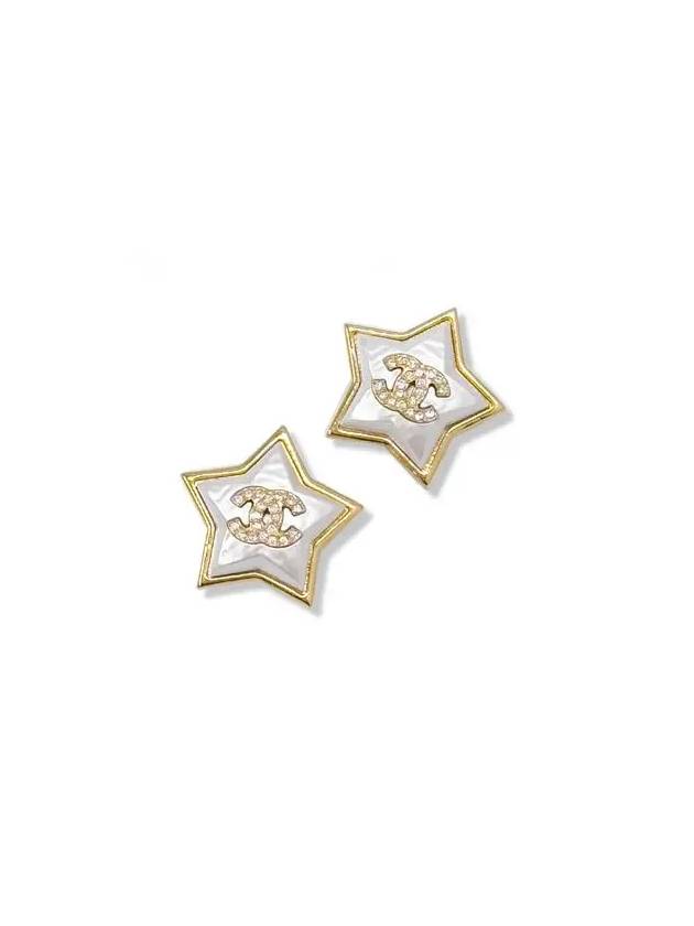 CC Logo Star Crystal Earrings White Gold Chanel