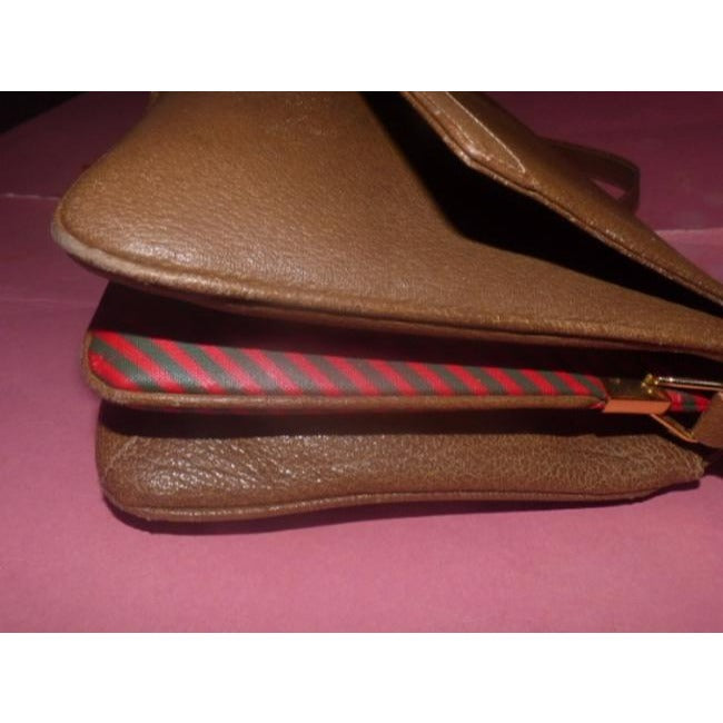 Gucci Brown Leather With Red Green Stripes Leather Striped Coated Canvas