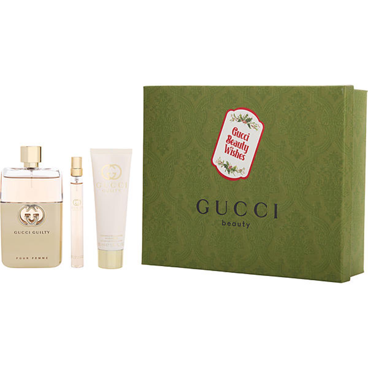 Gucci Guilty Pour Femme Eau De Parfum Spray 3 oz & Body Lotion 1.6 oz & Eau De Parfum Spray 0.33 oz Mini Gift Set