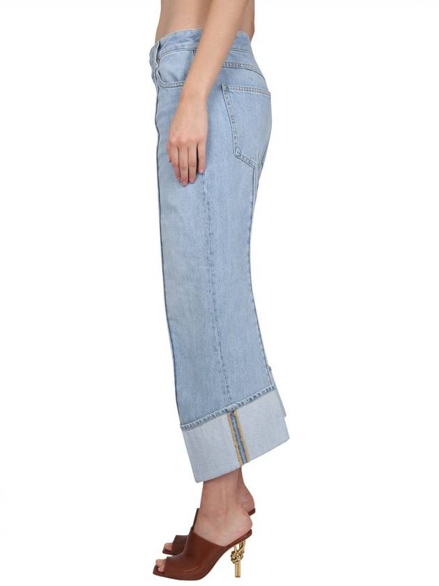 Luxury Bottega Veneta Turn-Up Hem Curved Light Bleached Straight Jeans Blue