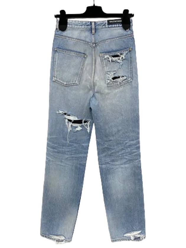 Luxury Balenciaga Trending 2025 WoMen's Distressed Denim Straight Jeans Blue