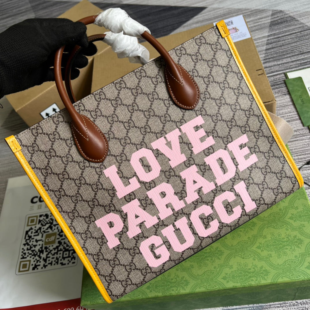 gg Love Parade gg Tote Bag Yellow For Women, Women’s Bags 12in/31cm gg