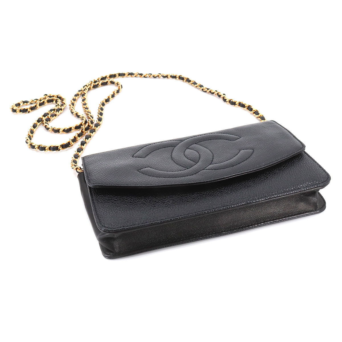 Chanel Cocomark Chain Wallet Long Wallet Caviar Skin Black