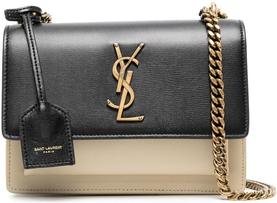 Luxury Saint Laurent Trending 2025 Women's Logo Plaque Panelled Leather Crossbody Bag in Nero/Burro | 441972D42EW1089