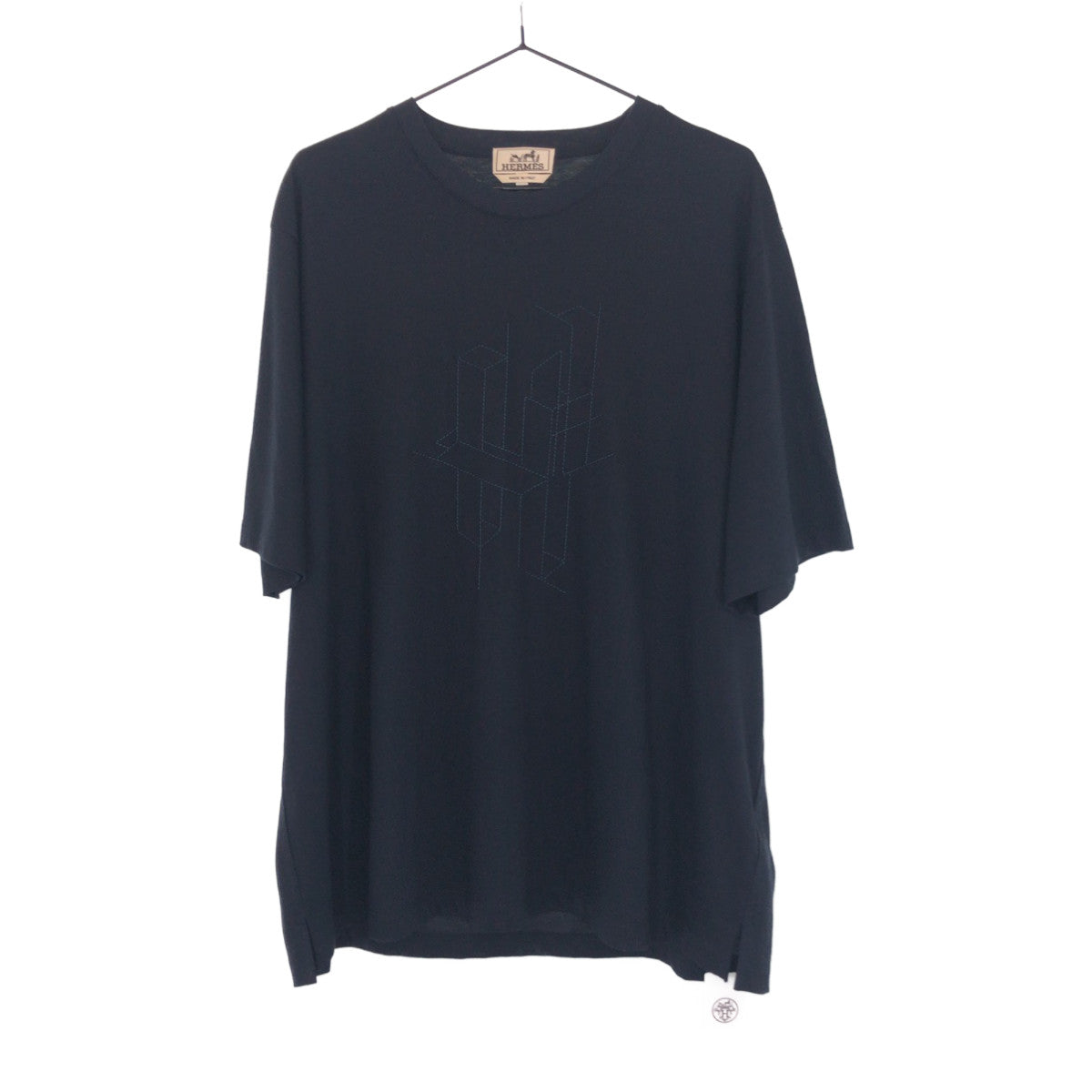 HERMES Short sleeve T-shirt cotton Navy navy blue Short Sleeve Shirts T-Shirts H logo embroidery mens XL d
