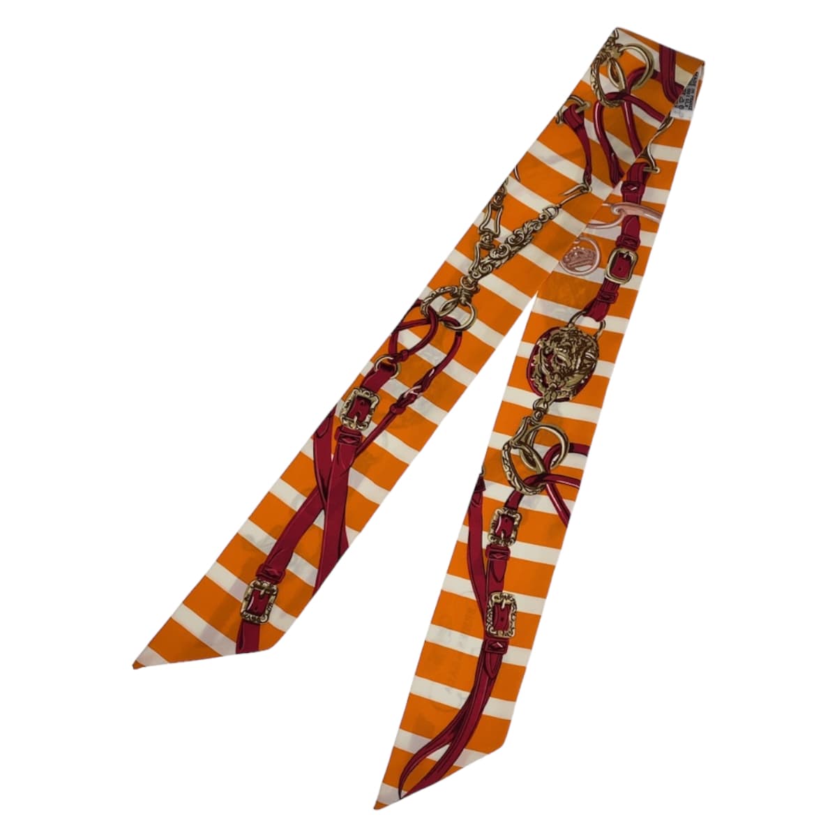 HERMES scarf silk Orange Pink Multicolor scarf ribbon Twilly BRIDES de GALA Women d
