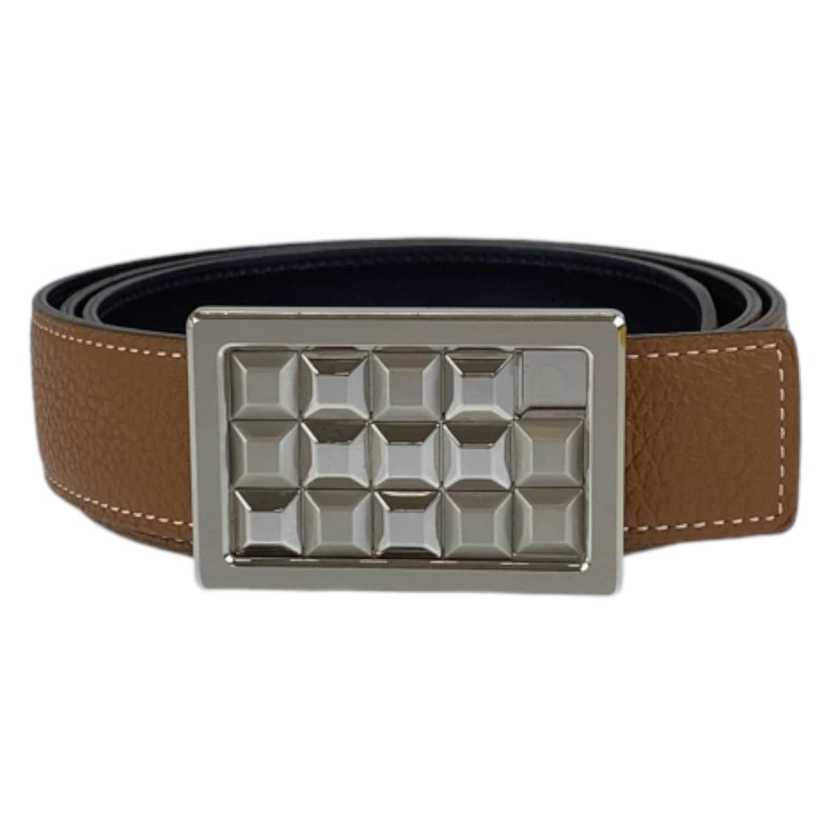 HERMES belt Togo , Box Calf Gold Camel Brown SilverMetal Stud buckle mens 100 d