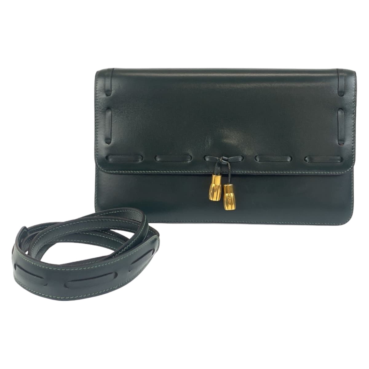 HERMES Shoulder Bag Box scarf Green GoldMetal Shoulder Bag Clutch Bag 2WAY Tassel Women d