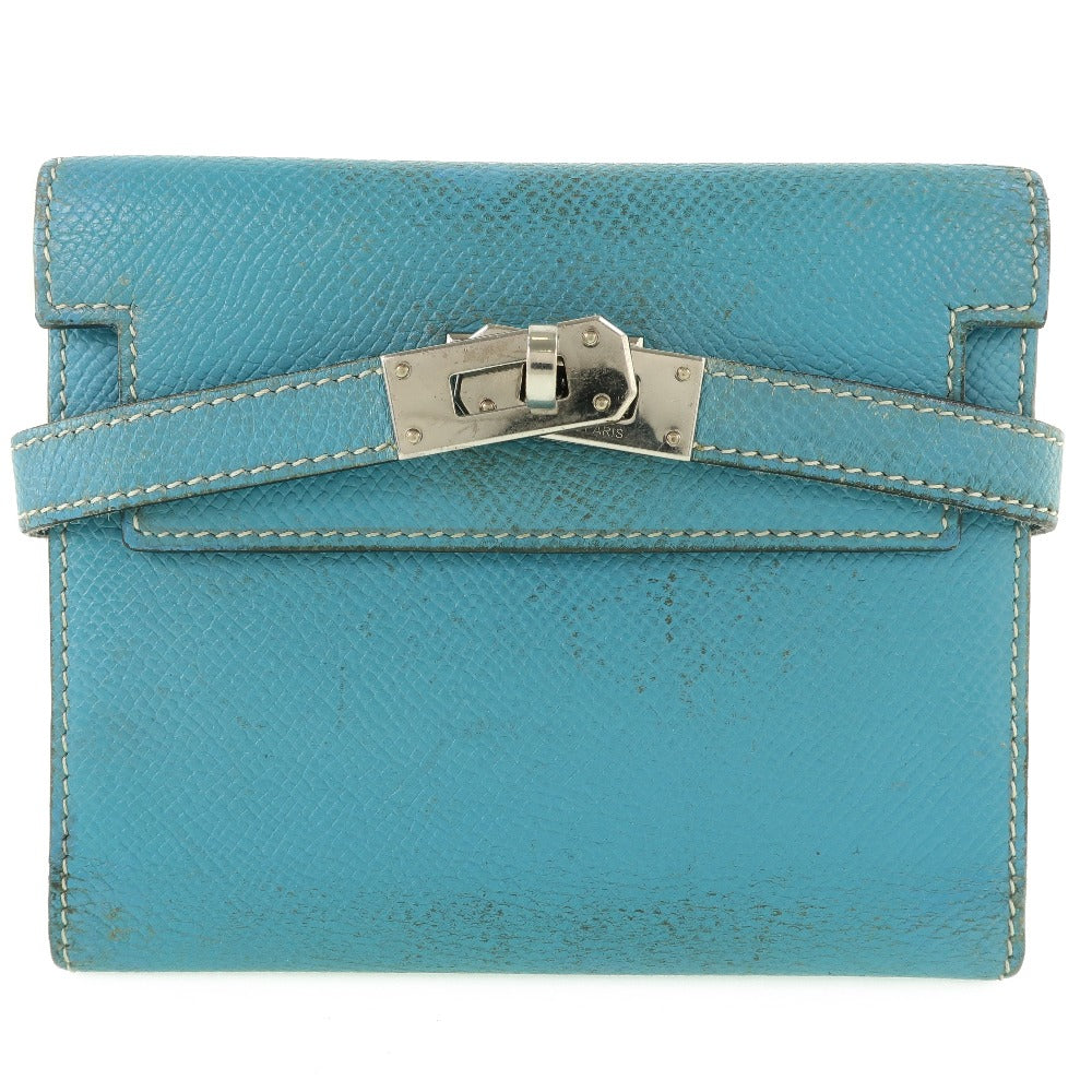 HERMES Bifold Wallet Epsom blue Kelly wallet unisex(Unisex) d