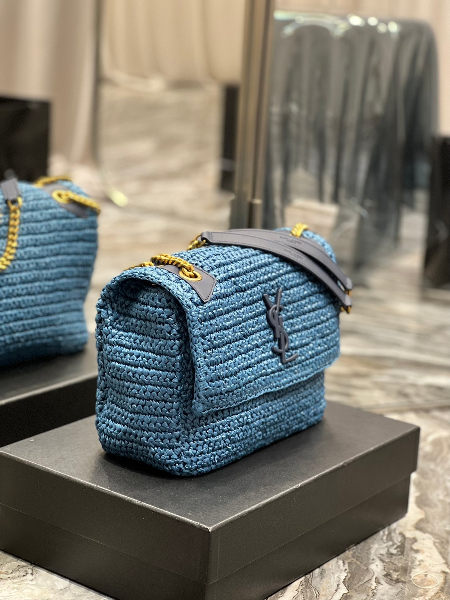 YSSL Niki Medium Chain Bag In RaTop QualityTop Qualitya For Women 11in/28cm Blue YSL 633187Gucci66W4246