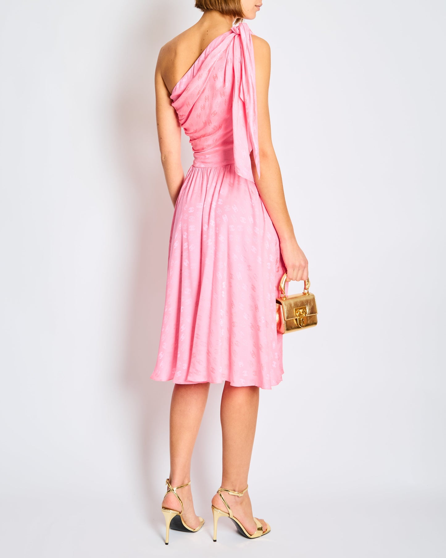 Chanel 24/C Pink Silk Mini Dress with CC Logo Print FR 34 Size UK 6