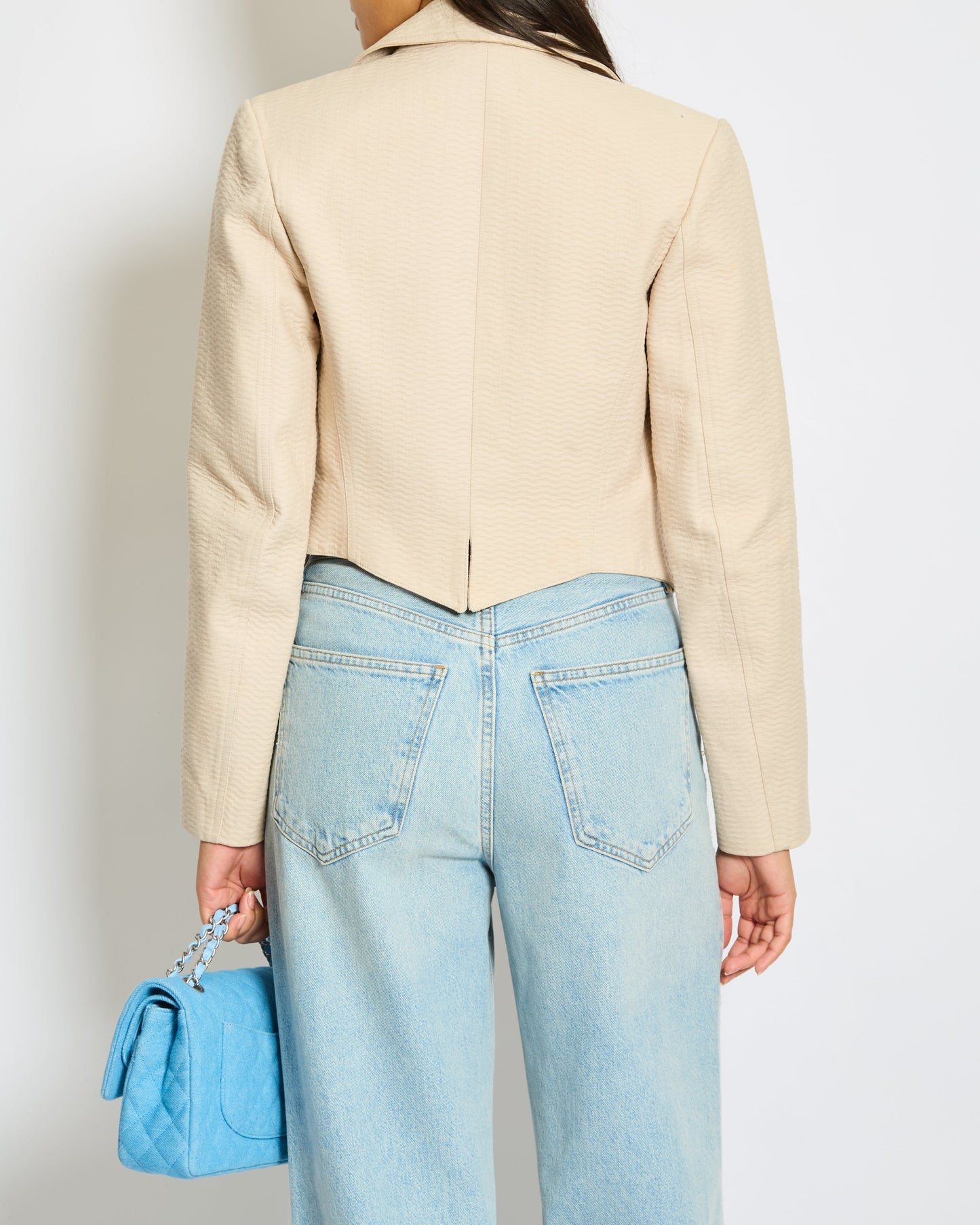 Ala•a Beige Zipped Jacquard Biker Jacket Size FR 38 (UK 10)