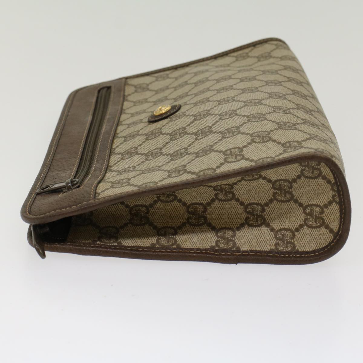 GUCCI GG Canvas Clutch Bag PVC Leather Beige 97.01.037 48147