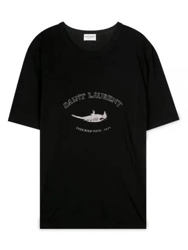 Luxury Saint Laurent Trending 2025 Print Bird Round Short Sleeve T-Shirt Black