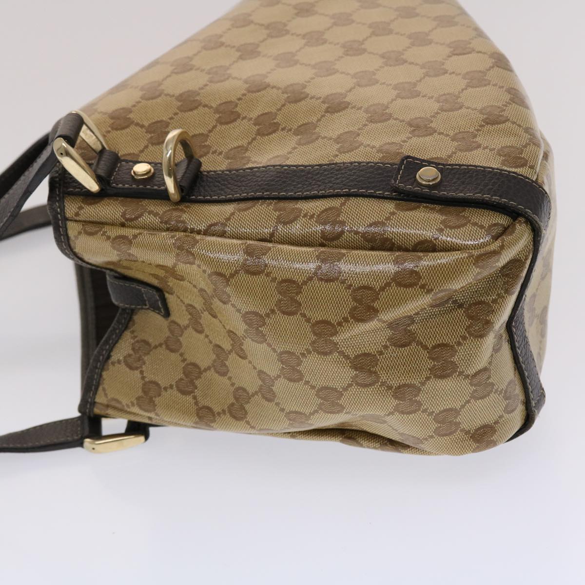 Gucci GG Canvas Hand Bag Coated Canvas Beige Dark Brown 49071