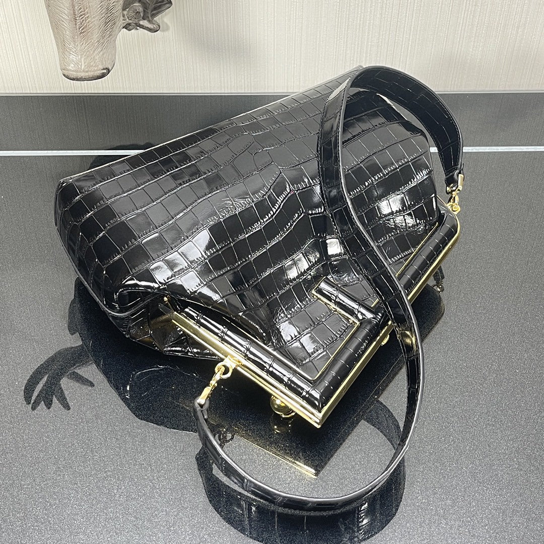 Top QualityTop Quality Top QualityTop Qualityrst Medium Black Crocodile Bag For Woman 32.5cm/13in