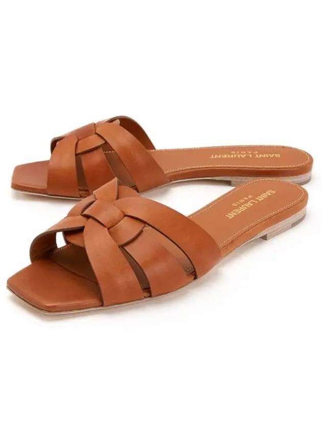 Luxury Saint Laurent Trending 2025 Tribute Smooth Leather Flat Mules Amber