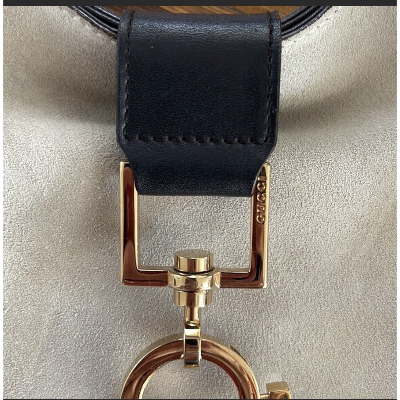 , Tom Ford era, Gucci, ivory suede & black leather, Jackie hobo shoulder bag with gold hardware
