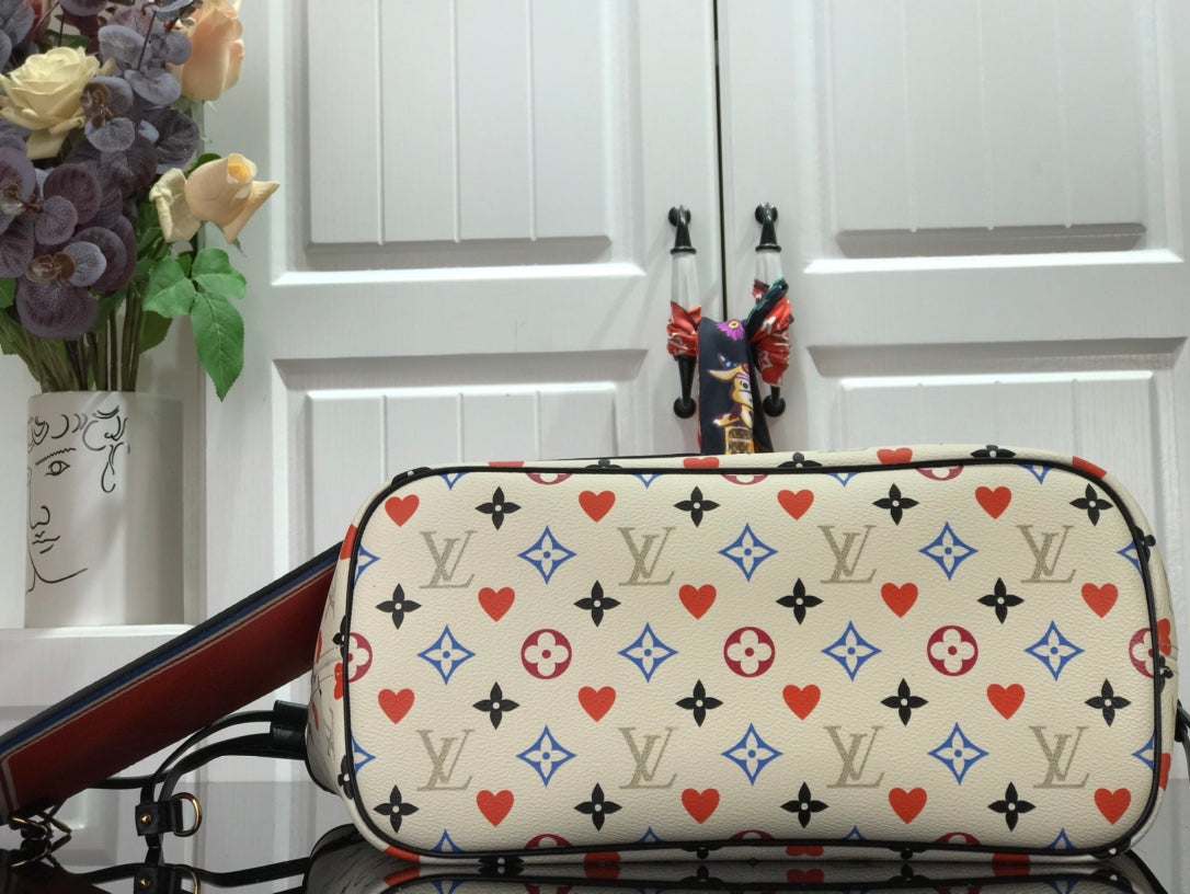 Top Quality Neverfull MM Game On Tote Bag Monogram Canvas White By Nicolas Ghesquiere For Women, Womens Handbags, Shoulder Bags 12.2in/31cm Top Quality M57462