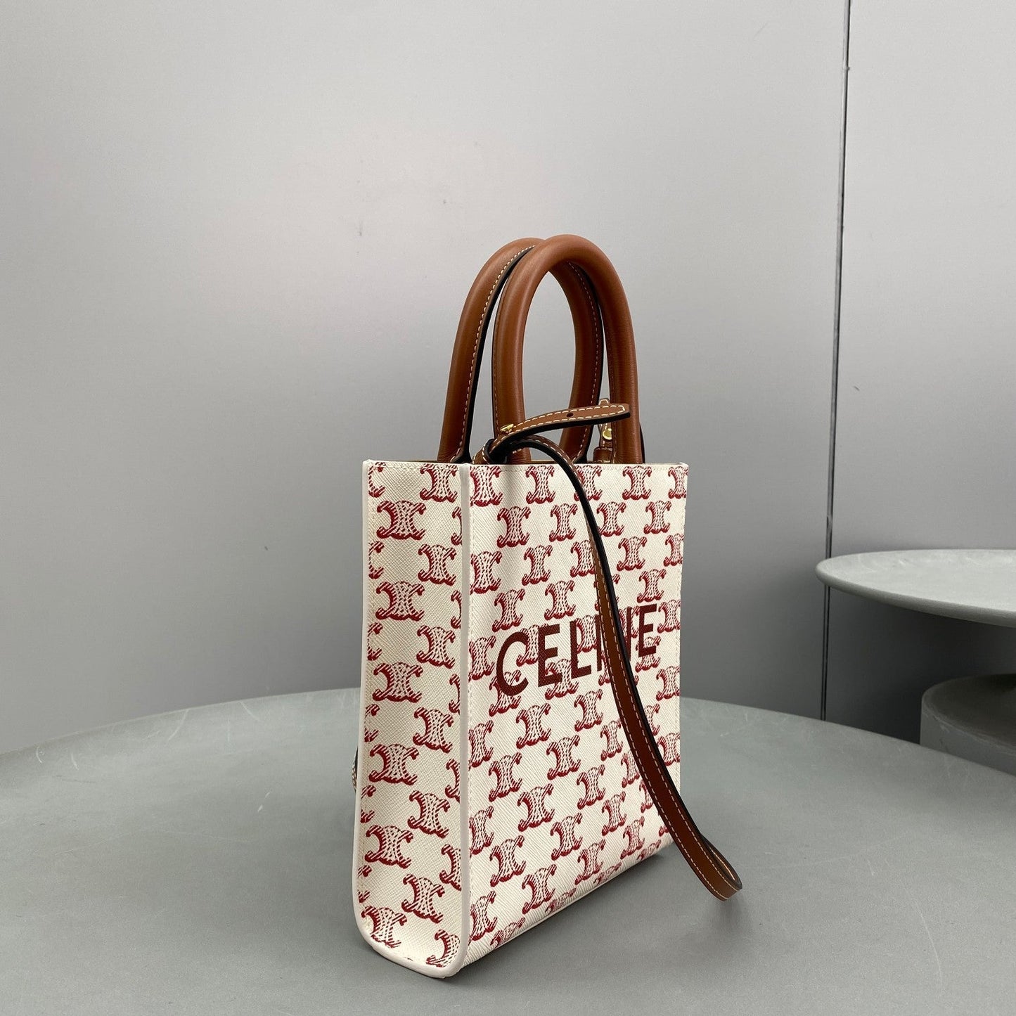 Top Quality Mini Vertical Cabas In Triomphe Canvas Red For Women 7.2in/18cm