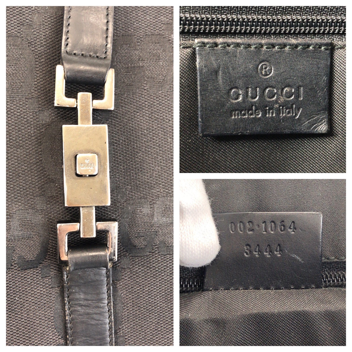 GUCCI Tote Bag 002 1064 GG canvas, leather Black black Tote Bag Shoulder Bag Jackie GG Jumbo Women