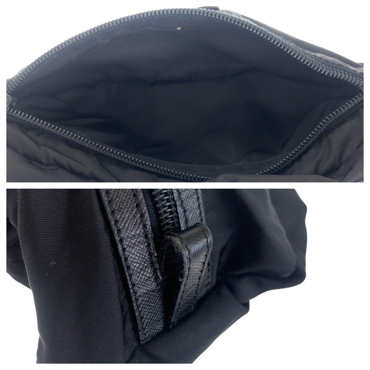 PRADA Pouch Nylon, Leather Black SilverMetal Pouch Cosmetics Pouch Test Triangle With logo Women