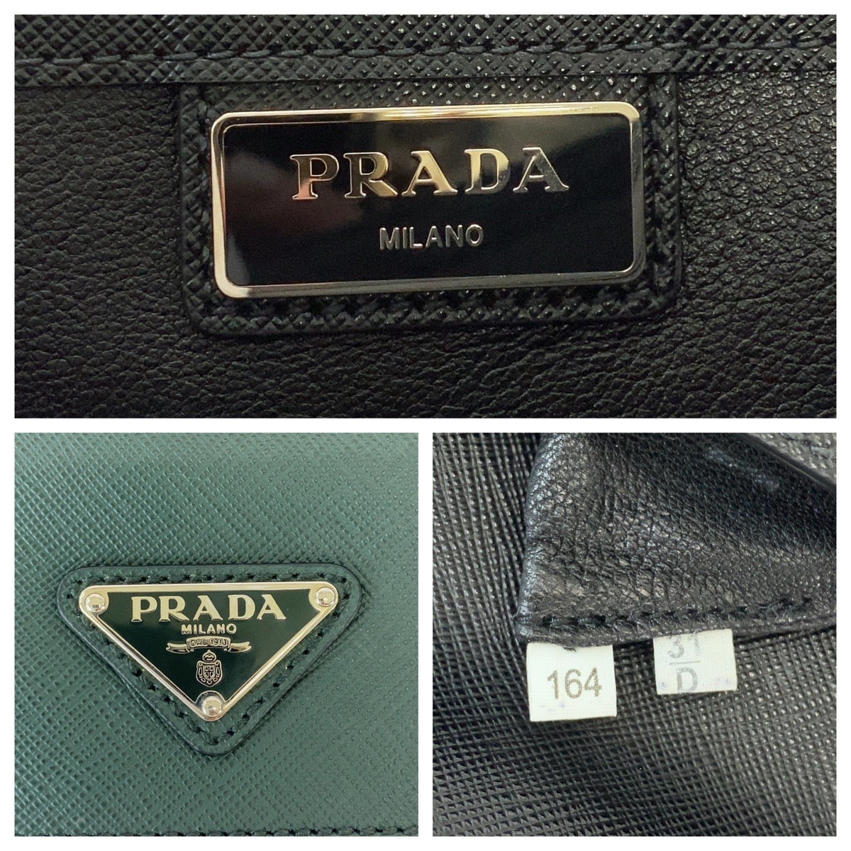 PRADA Clutch bag VR089M leather Bicolor Green Black Clutch bag Business bag Document case Safiano Triangle With logo mens