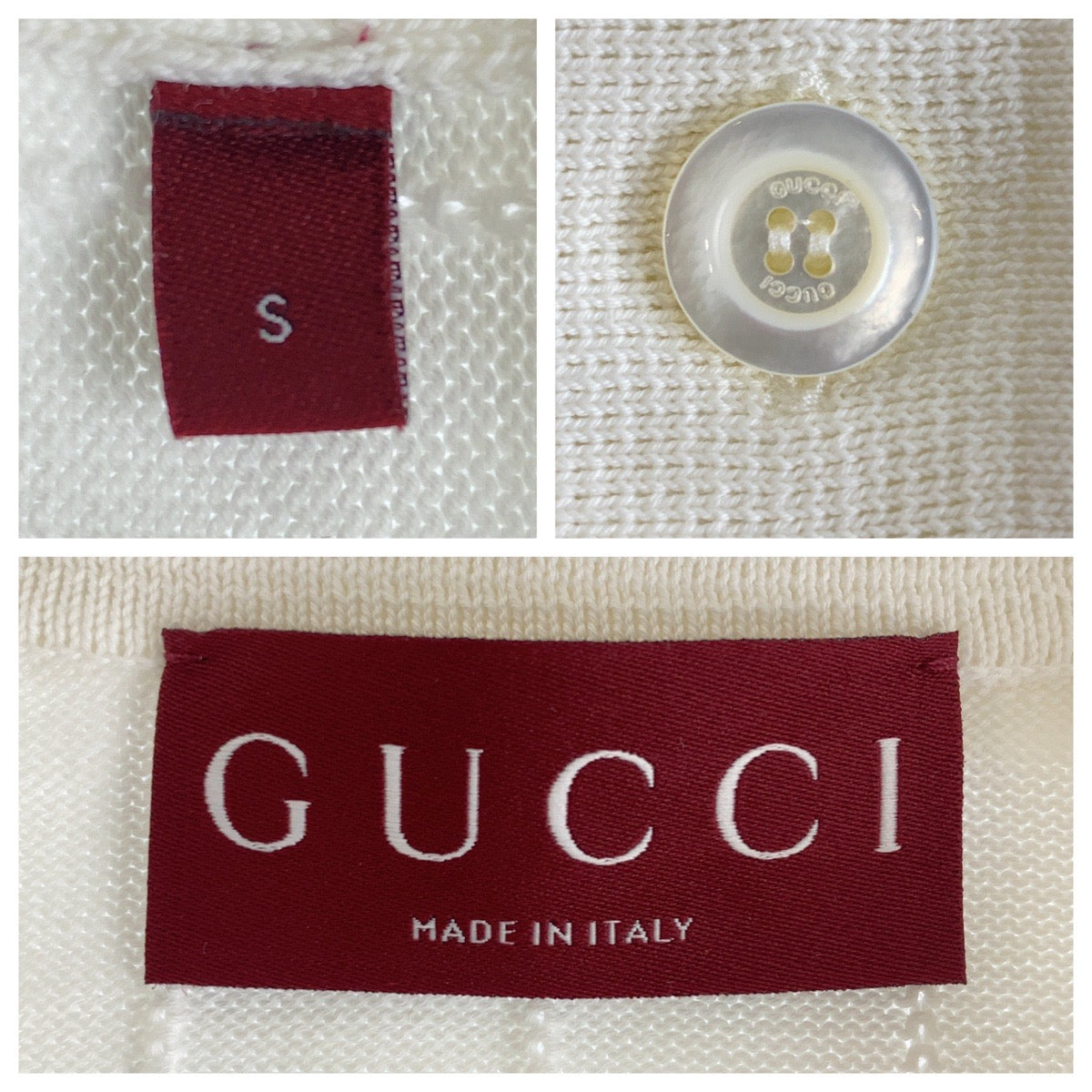 GUCCI Short sleeve polo shirt cotton White black GG intarsia mens S