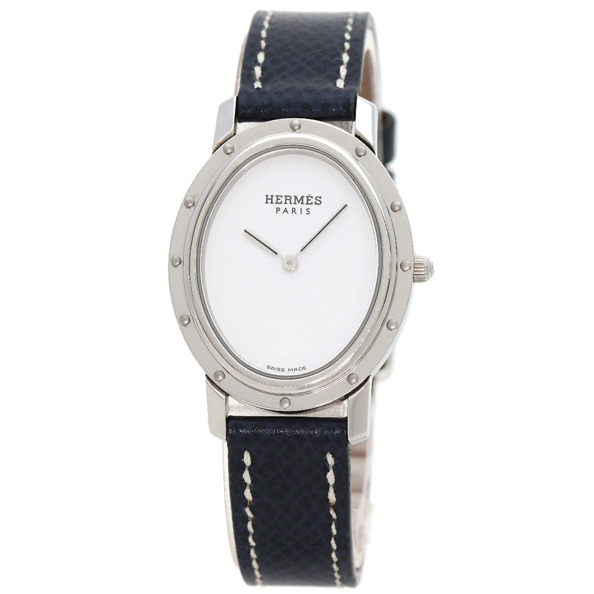 HERMES Watches Quartz CO1.510 Stainless Steel, Leather Silver Clipper oval white dial Women d