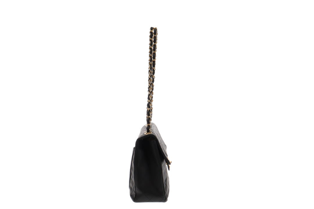 Chanel Black Lambskin Maxi Single Flap 24 Carat Gold CC