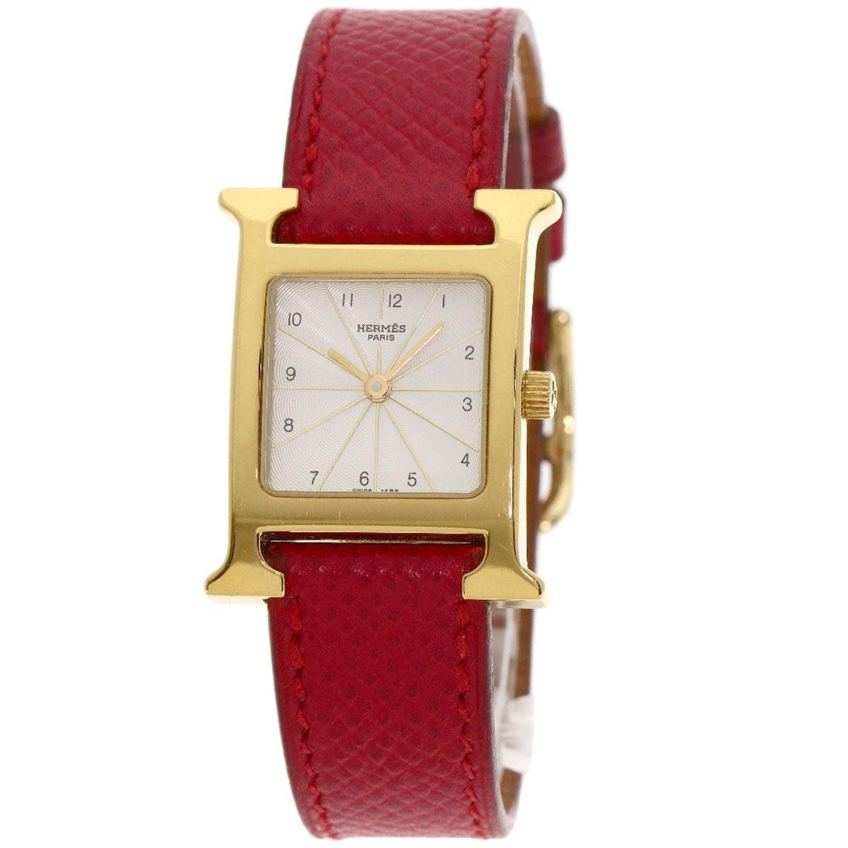 HERMES Watches Quartz HH1.201 Gold Plated, Leather gold H watch Silver dial Women d