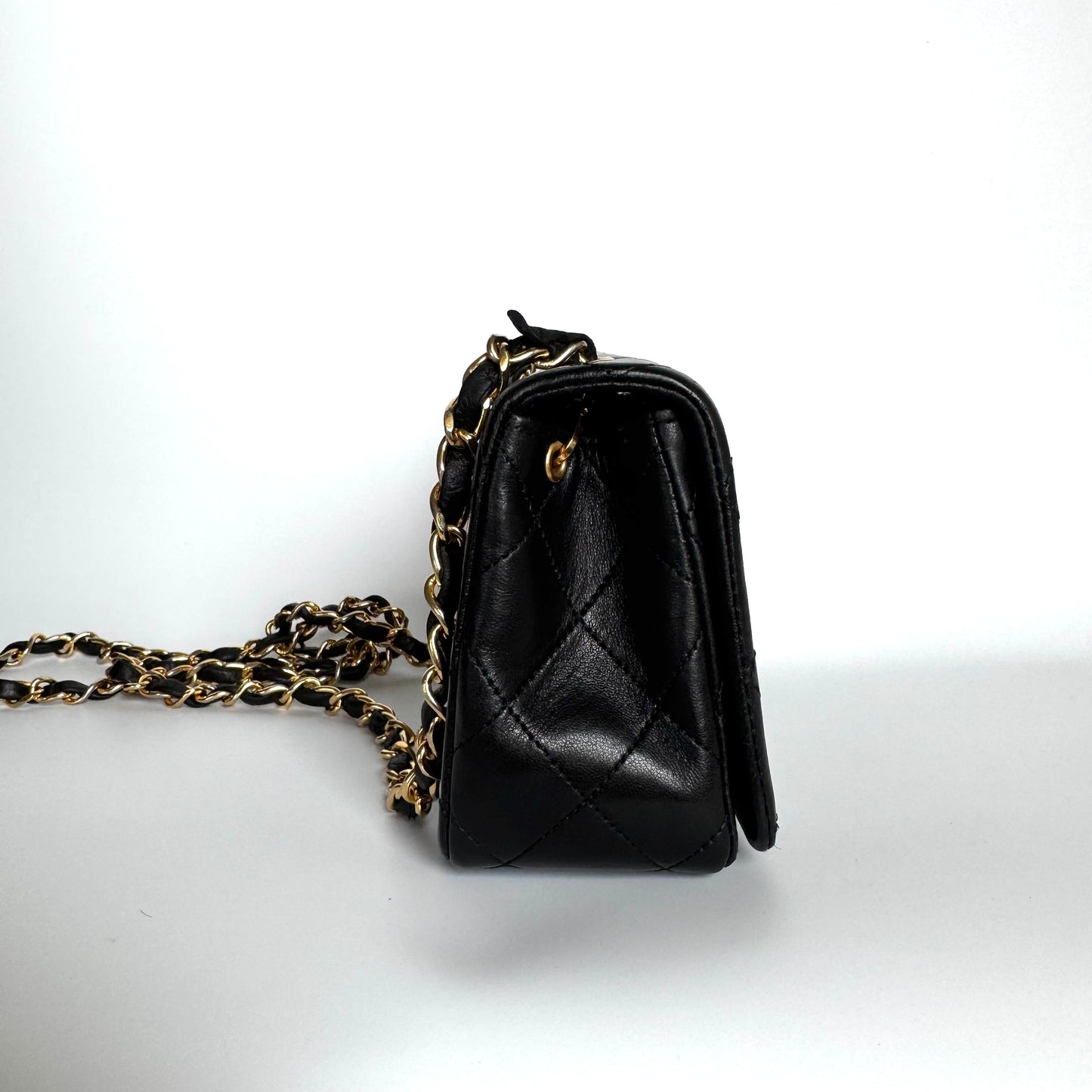 Chanel Classic Flap Mini 1989-1991 Black Lambskin Leather with 24k Gold Hardware