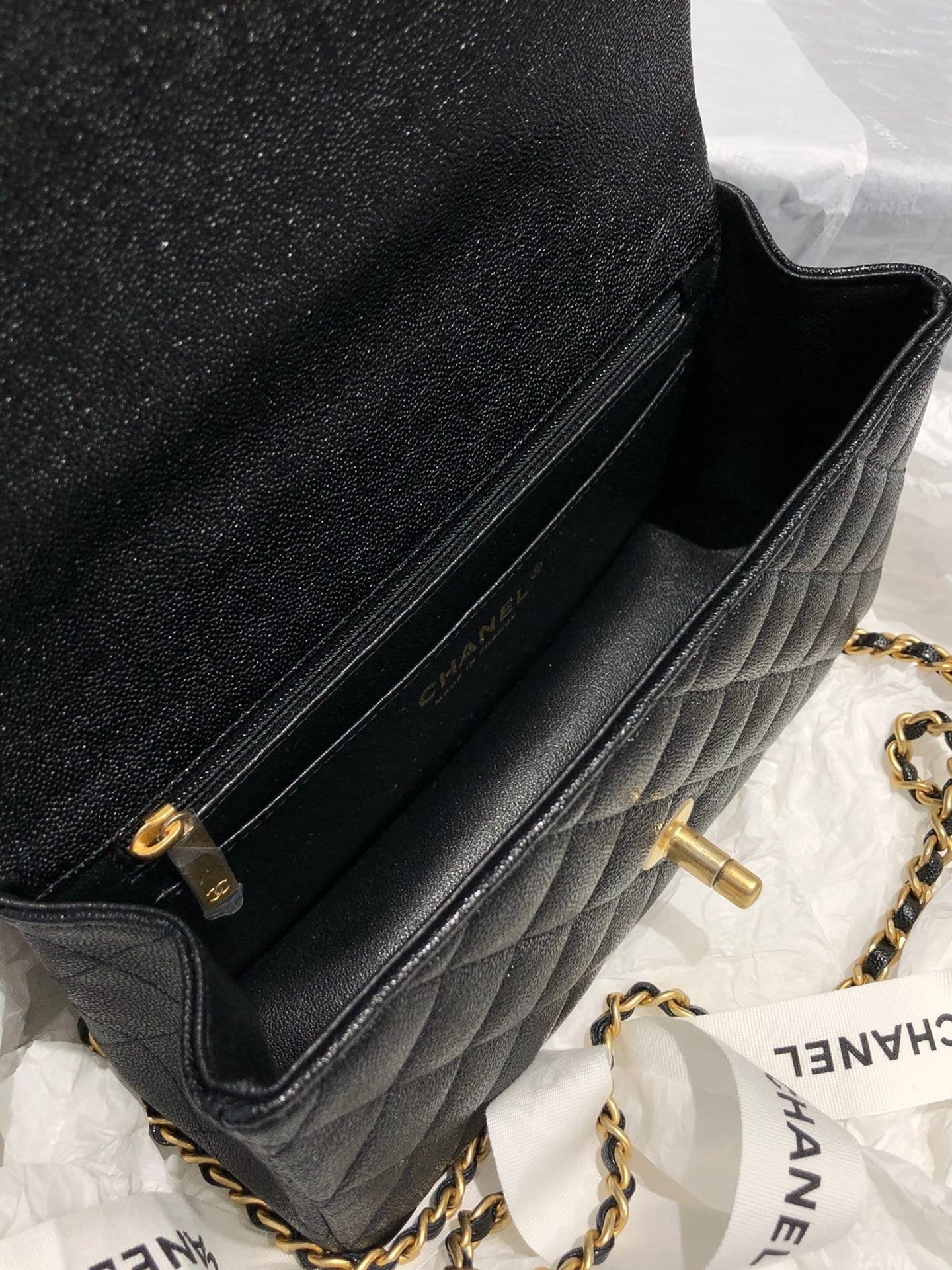 CHLMini Flap Bag With Top Handle Black For Women 7.8in/20cm